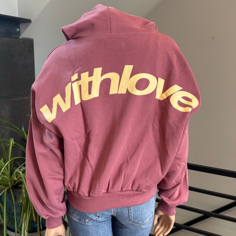 NWT Scuffers "With Love" Sign Burgundy Hoodie Oversized Pink Rust XS Trending